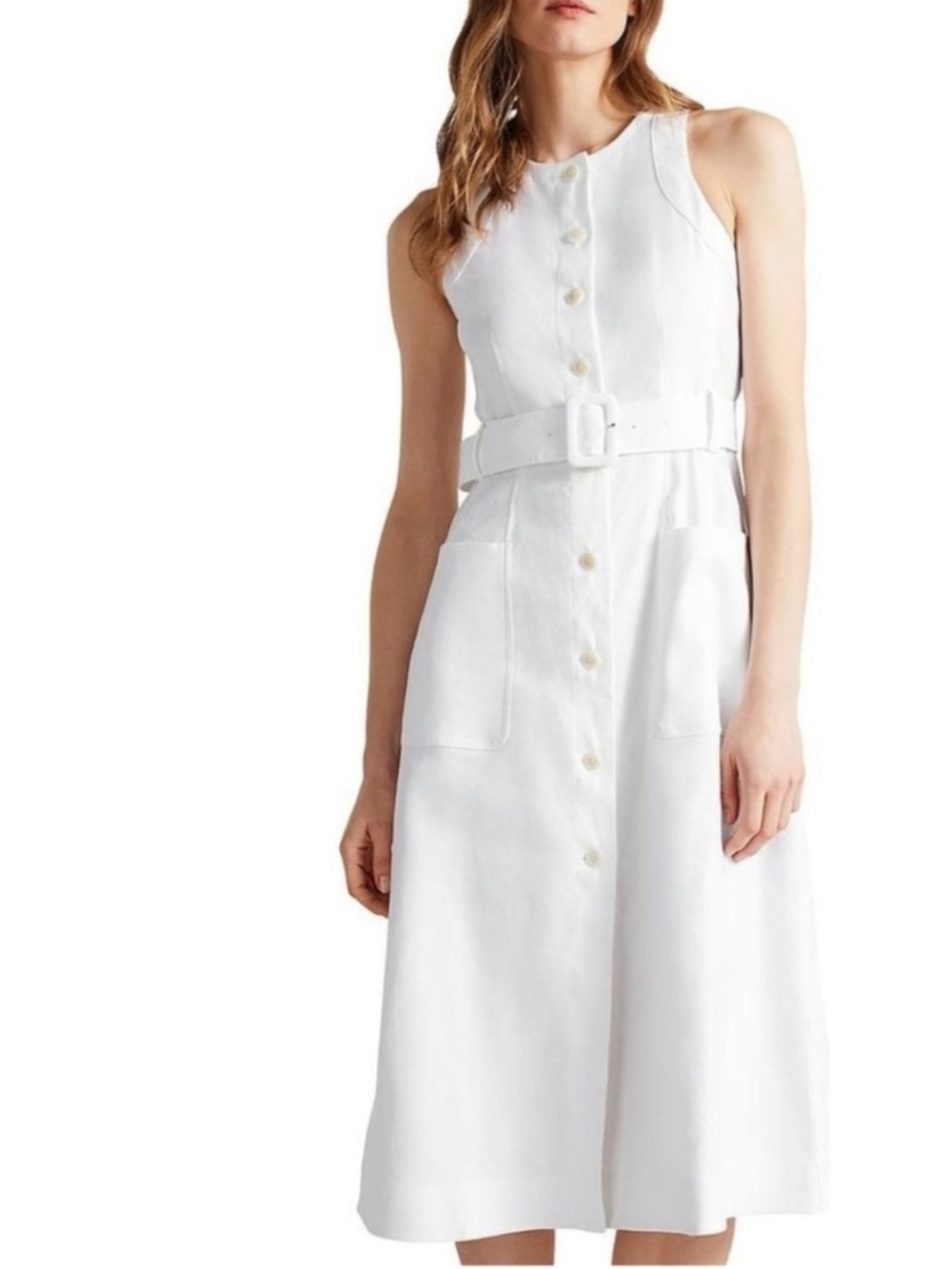 Ted Baker Jactina Linen-Blend Belted Midi Dress - US Sz. 8 / US Sz. 3